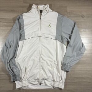 Vintage Jordan Flight Retro 5 Green Bean White Gray Jacket Men sz‎ Large Warm Up